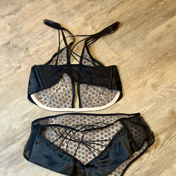 VICTORIAS SECRET LUXE LINGERIE STARBURST UNLINED SHEER MESH PLUNGE BRA SET - Picture 8 of 12